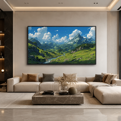 Majestic Mountain Valley Panorama Canvas Wall Art for Home Decor