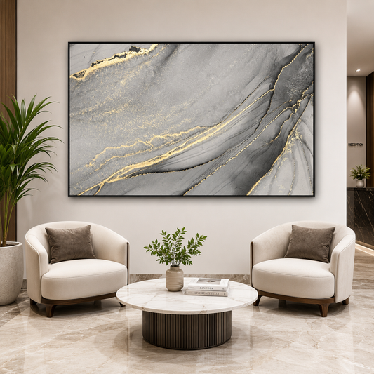 Abstract Marble Canvas Wall Art Grey Gold Modern Luxury Wall Decor