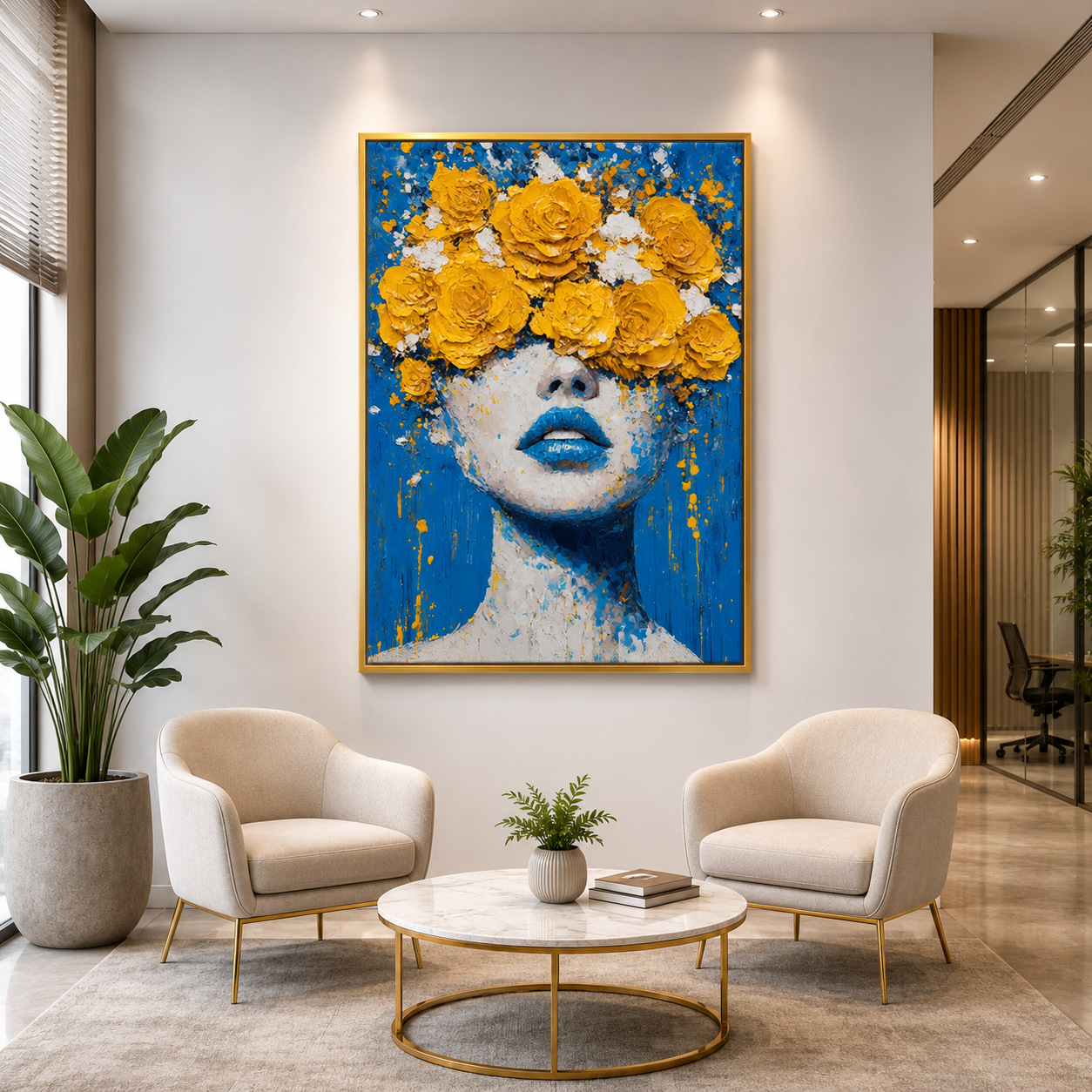 Blue Floral Woman Canvas Wall Art