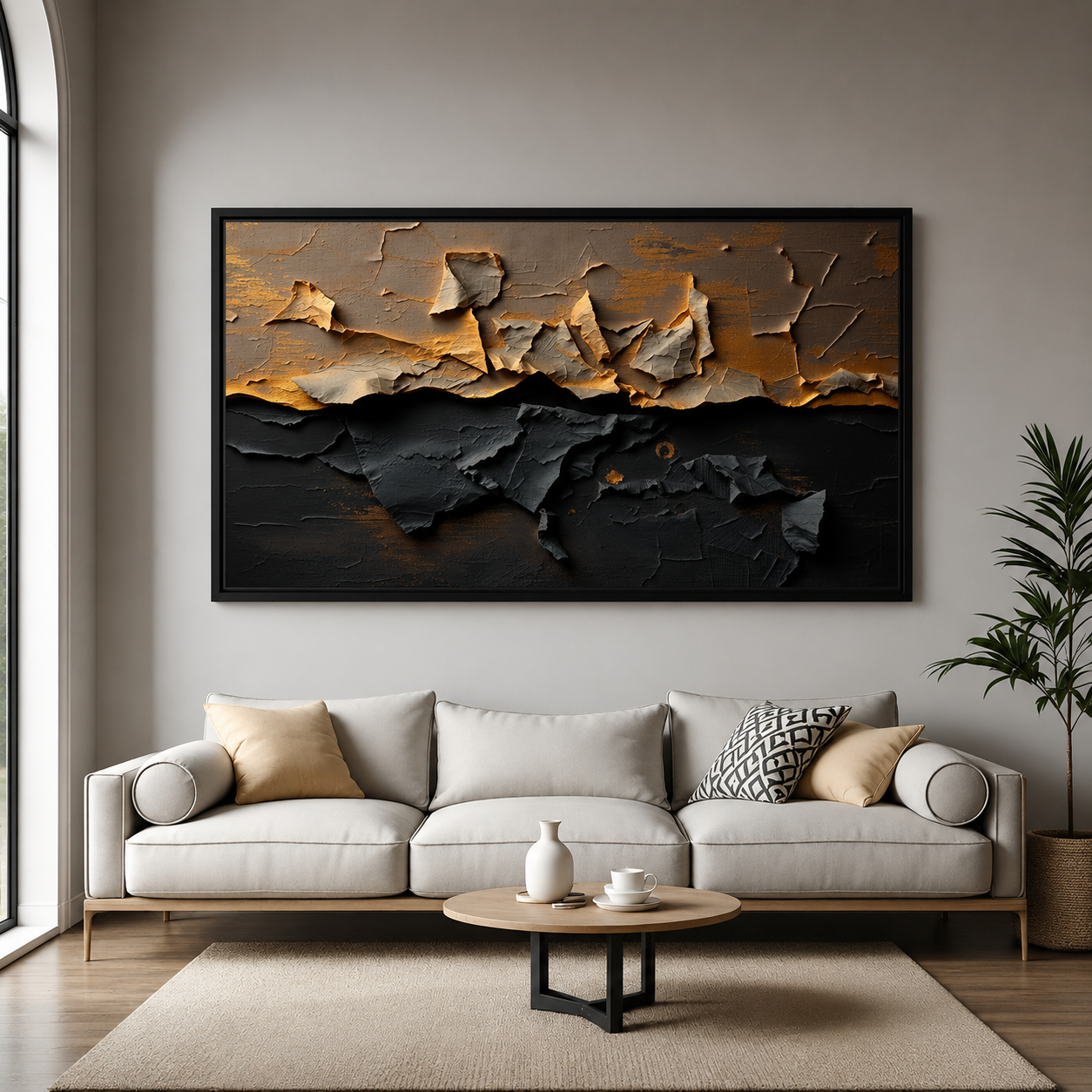 Black Gold Textured Abstract Canvas Wall Art Modern Luxury Painting