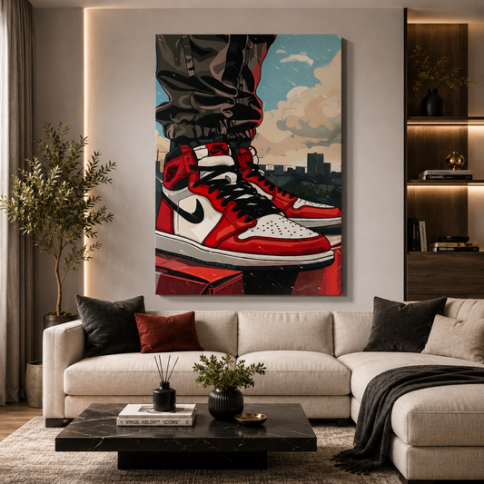 Rooftop Kicks Urban Sneaker Wall Art for Modern Interiors