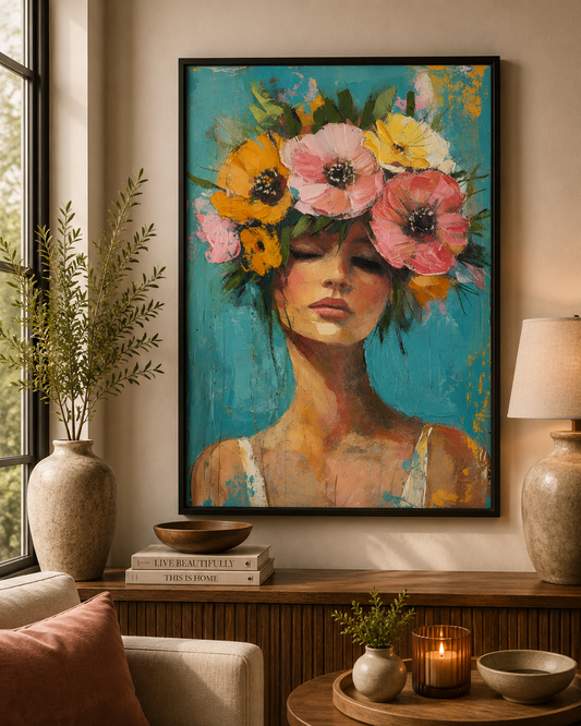 Abstract Floral Woman Portrait Wall Art Canvas Painting Decor