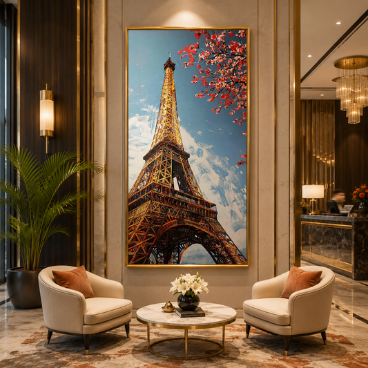 Eiffel Tower Blossom Vertical Canvas Wall Art Painting