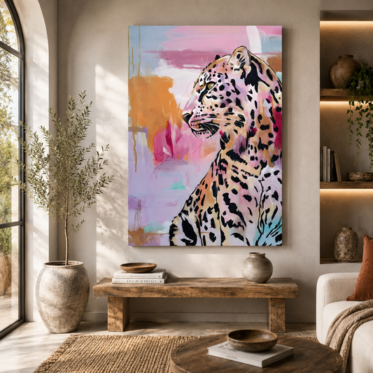 Pastel Leopard Wall Art Abstract Animal Canvas Painting Decor