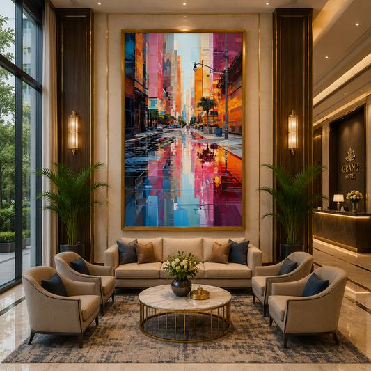 Luxury Abstract City Reflection Vertical Canvas Wall Art