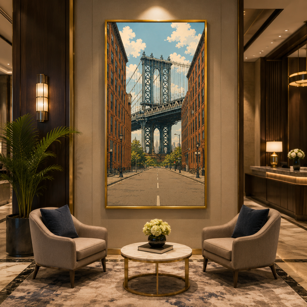 Modern Bridge Cityscape Vertical Canvas Wall Art Painting
