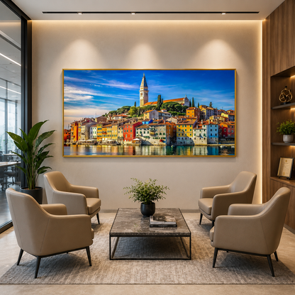 Scenic Coastal City Canvas Painting for Luxury Wall Decor