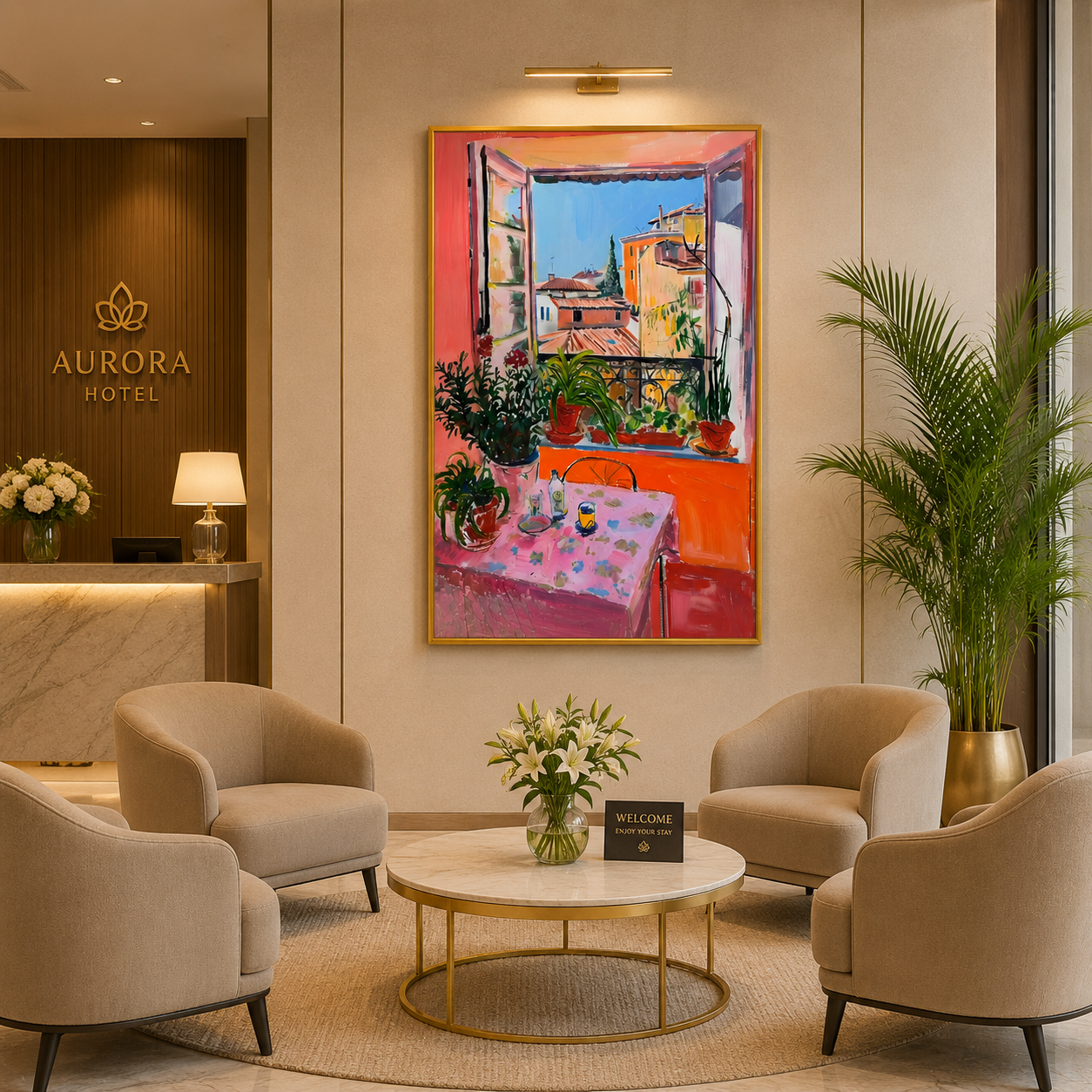 Mediterranean Window View Wall Art Abstract Canvas Painting
