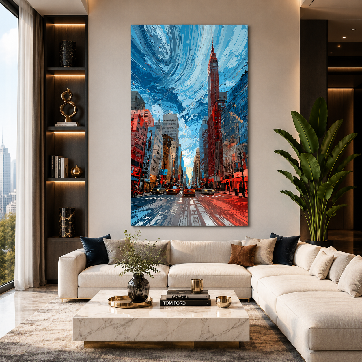 Modern Abstract City Street Vertical Canvas Wall Art