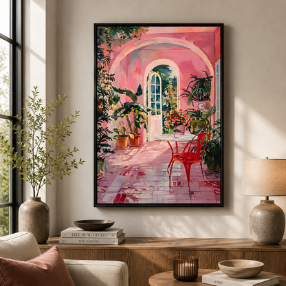 Pink Garden Patio Wall Art Abstract Canvas Painting for Kids Room