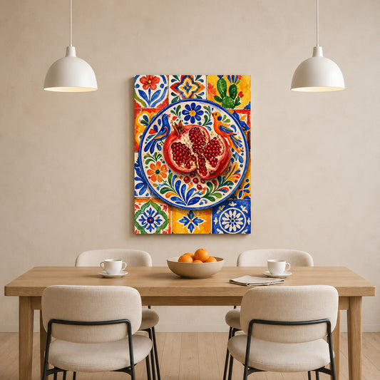 Mediterranean Pomegranate Wall Art with Colorful Spanish Tiles