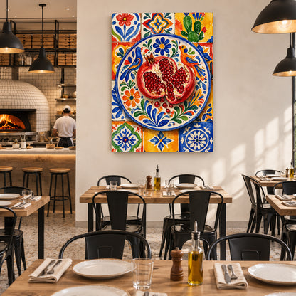Mediterranean Pomegranate Wall Art with Colorful Spanish Tiles