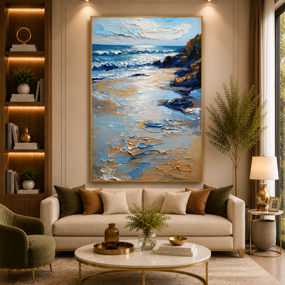Textured Coastal Beach Canvas Wall Art for Modern Home Decor