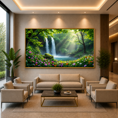 Twin Waterfall Forest Canvas Wall Art for Luxury Nature Decor
