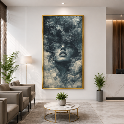 Abstract Smoke Portrait Canvas Wall Art Modern Monochrome Face Decor