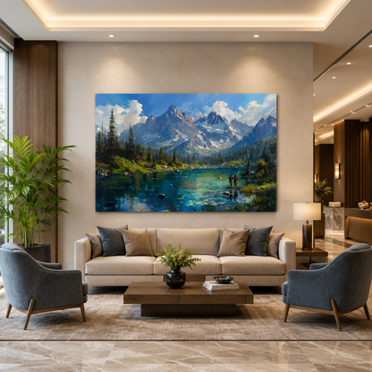 Mountain Lake Canvas Wall Art Alpine Landscape Nature Painting for Home Decor