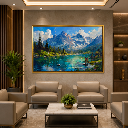 Mountain Lake Canvas Wall Art Alpine Landscape Nature Painting for Home Decor