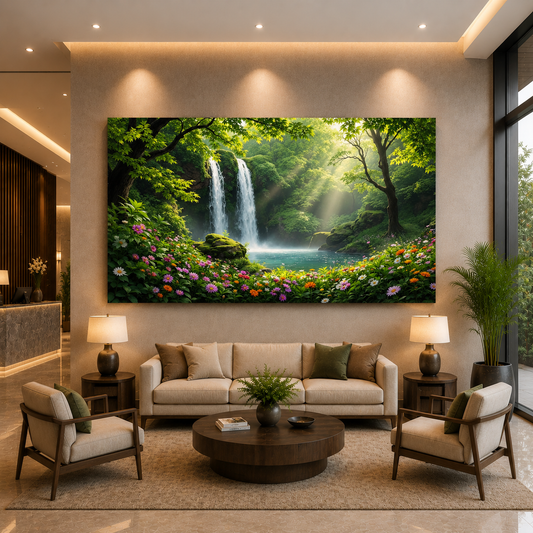 Twin Waterfall Forest Canvas Wall Art for Luxury Nature Decor