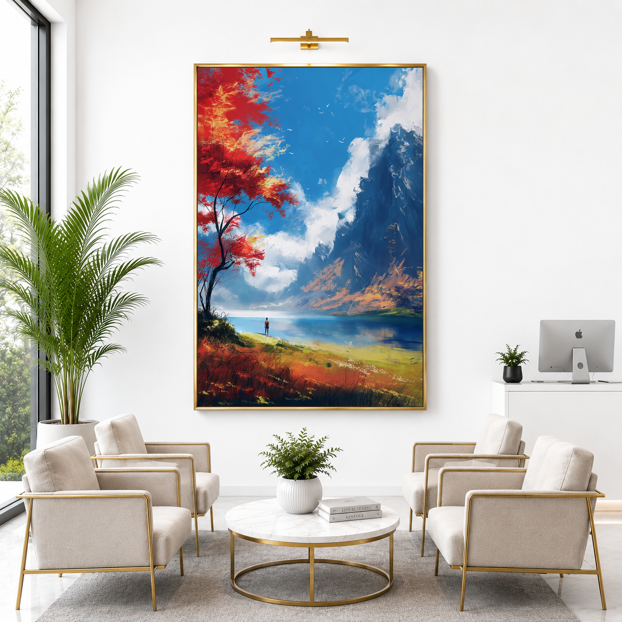 Mountain Lake Landscape Canvas Wall Art Vertical Nature Painting