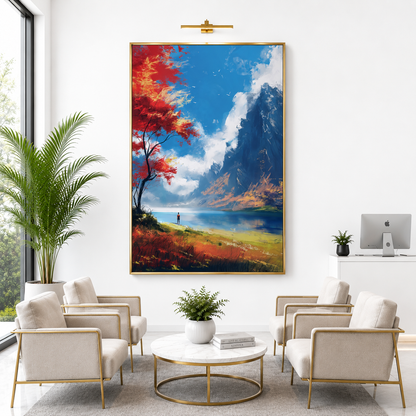 Mountain Lake Landscape Canvas Wall Art Vertical Nature Painting