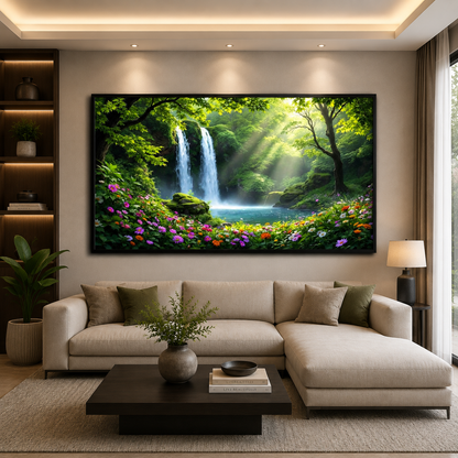 Twin Waterfall Forest Canvas Wall Art for Luxury Nature Decor