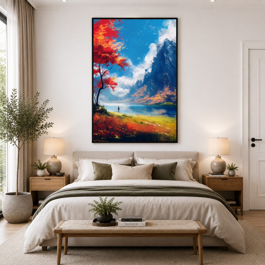 Mountain Lake Landscape Canvas Wall Art Vertical Nature Painting