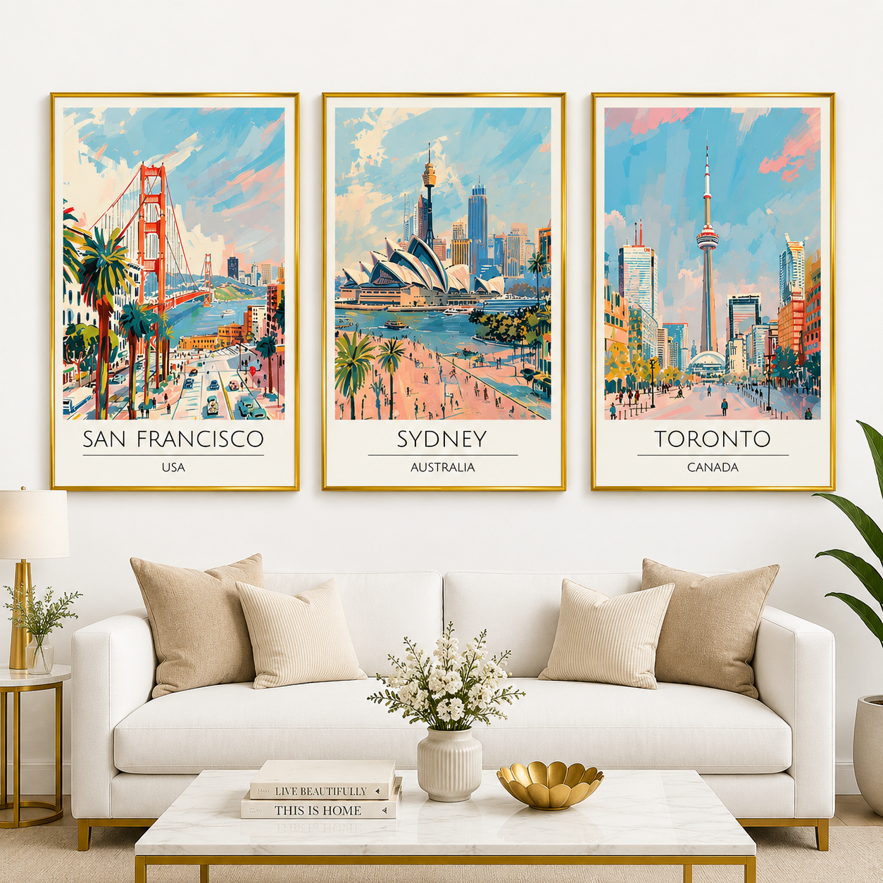 San Francisco Sydney Toronto Wall Art Canvas Painting Set of 3