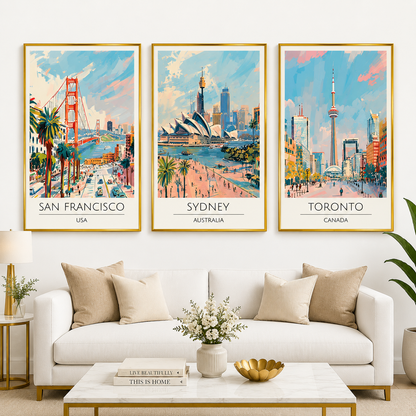 San Francisco Sydney Toronto Wall Art Canvas Painting Set of 3