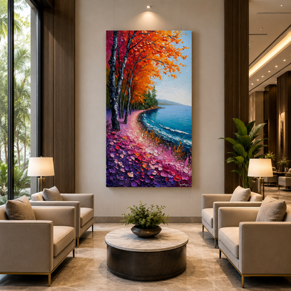Vibrant Autumn Lakeside Landscape Canvas Wall Art for Home Decor