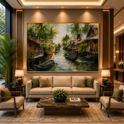 Tropical Beach Aerial Canvas Wall Art Coastal Ocean Boat Painting