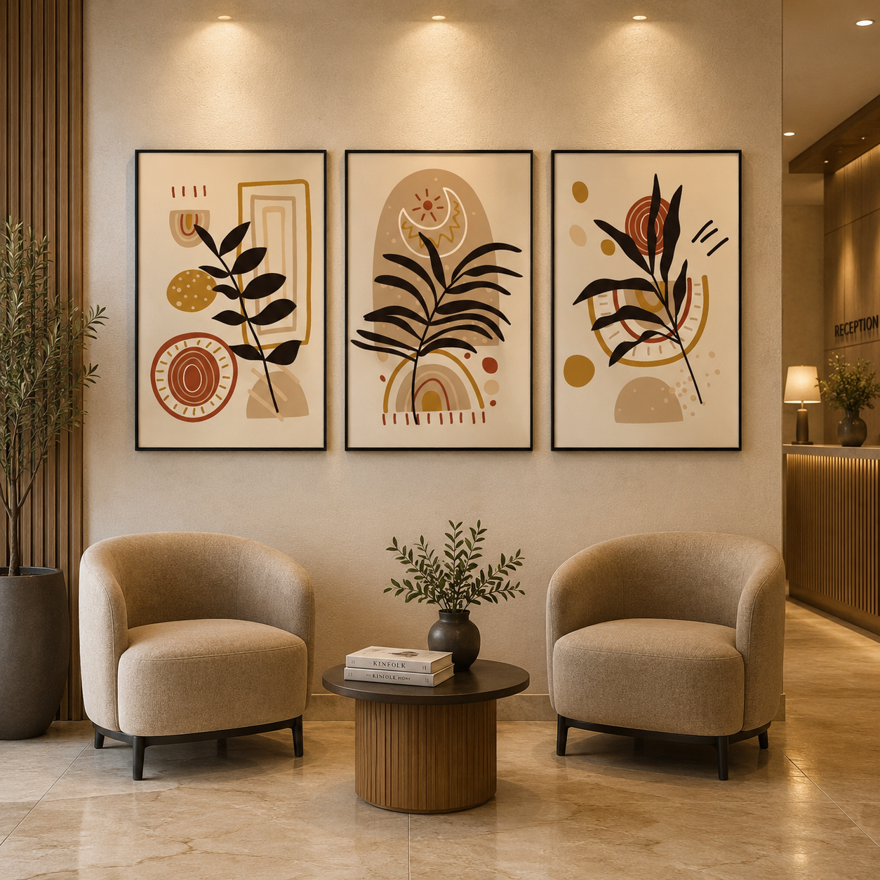 Boho Botanical Canvas Wall Art Set of 3 Modern Neutral Decor