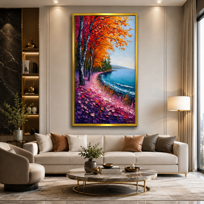 Vibrant Autumn Lakeside Landscape Canvas Wall Art for Home Decor