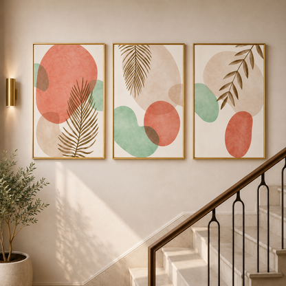 Abstract Botanical Canvas Wall Art Set of 3 Neutral Modern Decor