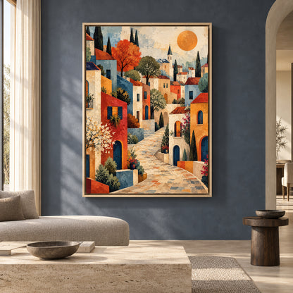 Mediterranean Village Landscape Canvas Wall Art