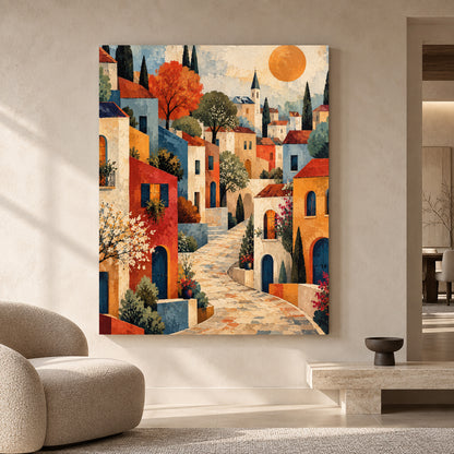 Mediterranean Village Landscape Canvas Wall Art