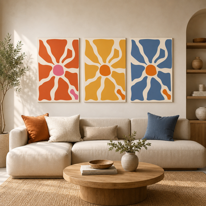 Abstract Floral Canvas Wall Art Set of 3 Modern Boho Decor