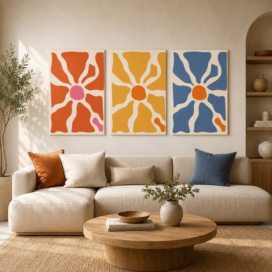Abstract Floral Canvas Wall Art Set of 3 Modern Boho Decor