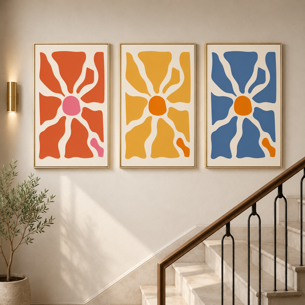 Abstract Floral Canvas Wall Art Set of 3 Modern Boho Decor