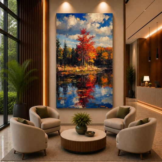 Autumn Lake Reflection Canvas Wall Art