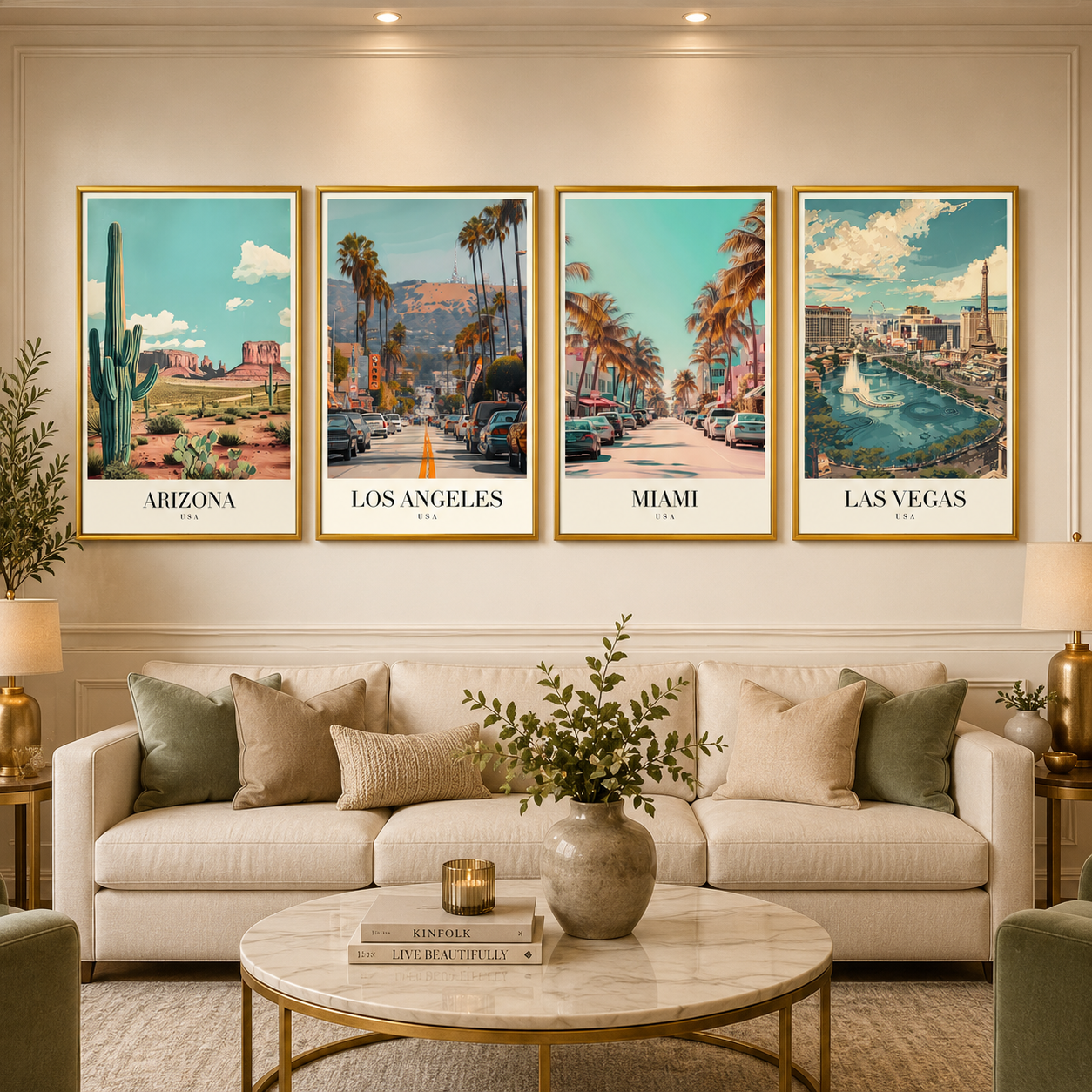 Arizona Los Angeles Miami Las Vegas Canvas Wall Art Set of 4