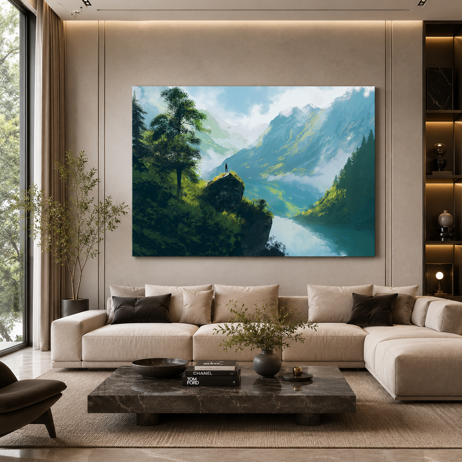  Mountain Valley Lake Canvas Wall Art