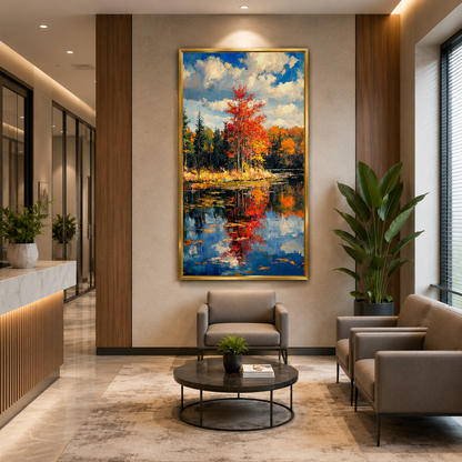 Autumn Lake Reflection Canvas Wall Art for Elegant Interiors