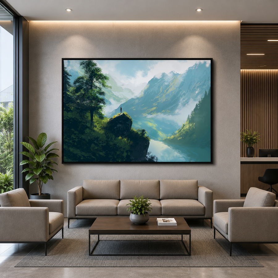  Mountain Valley Lake Canvas Wall Art