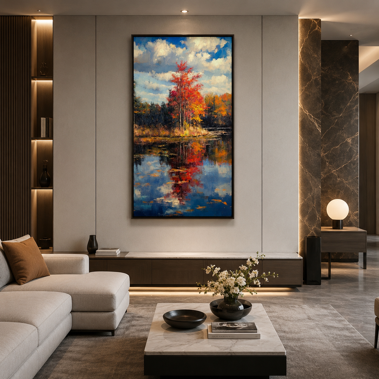 Autumn Lake Reflection Canvas Wall Art for Elegant Interiors