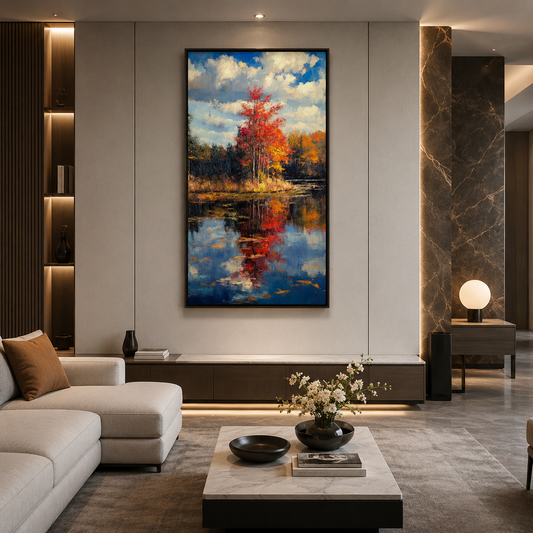 Autumn Lake Reflection Canvas Wall Art