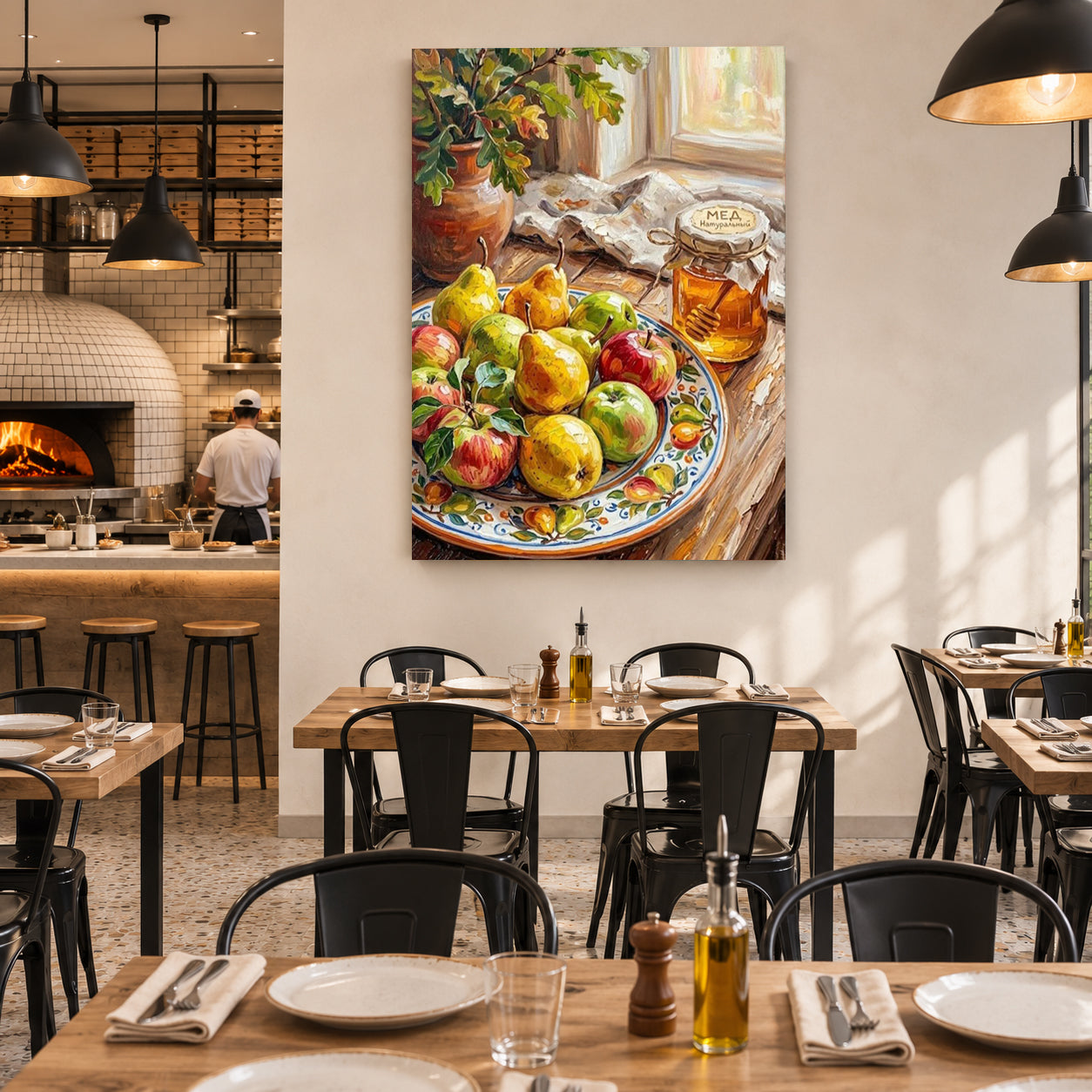 Rustic Fruit Still Life Wall Art with Pears, Apples & Honey