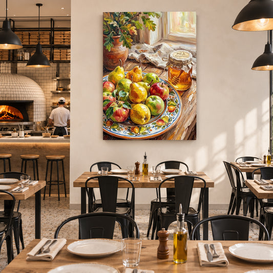 Rustic Fruit Still Life Wall Art with Pears, Apples & Honey