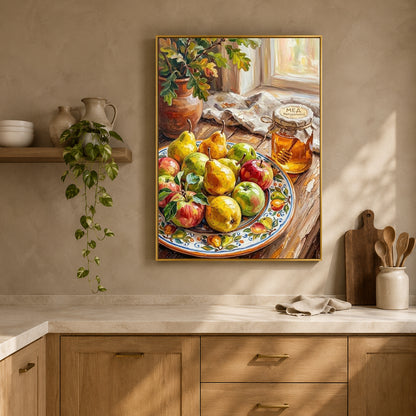 Rustic Fruit Still Life Wall Art with Pears, Apples & Honey
