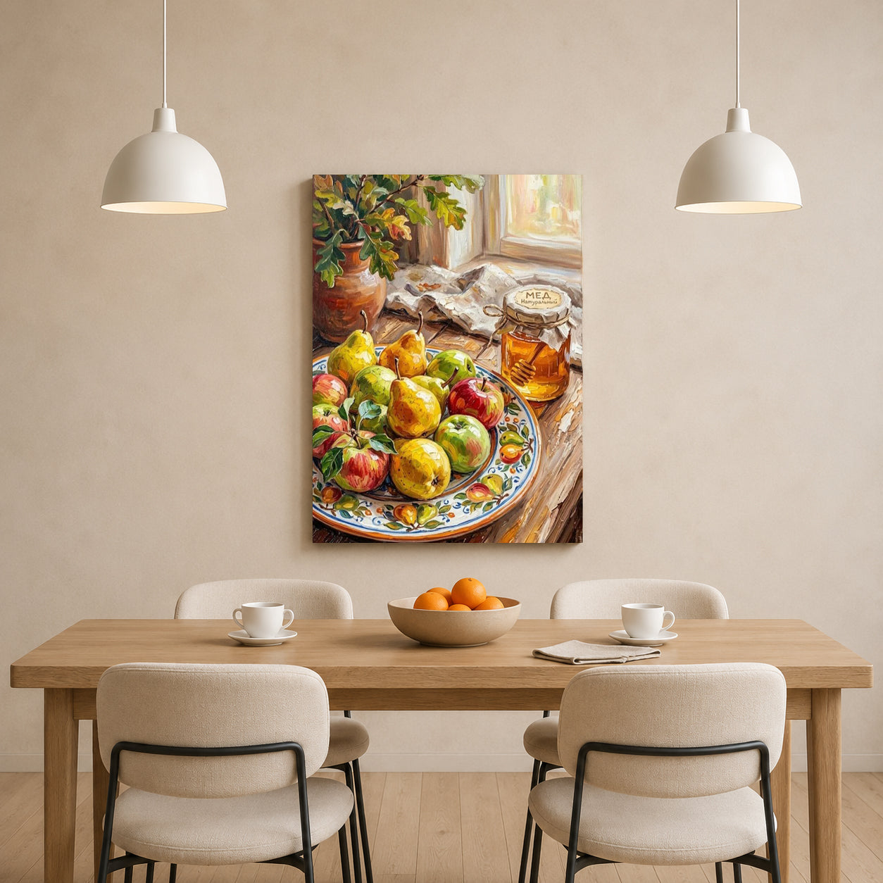 Rustic Fruit Still Life Wall Art with Pears, Apples & Honey