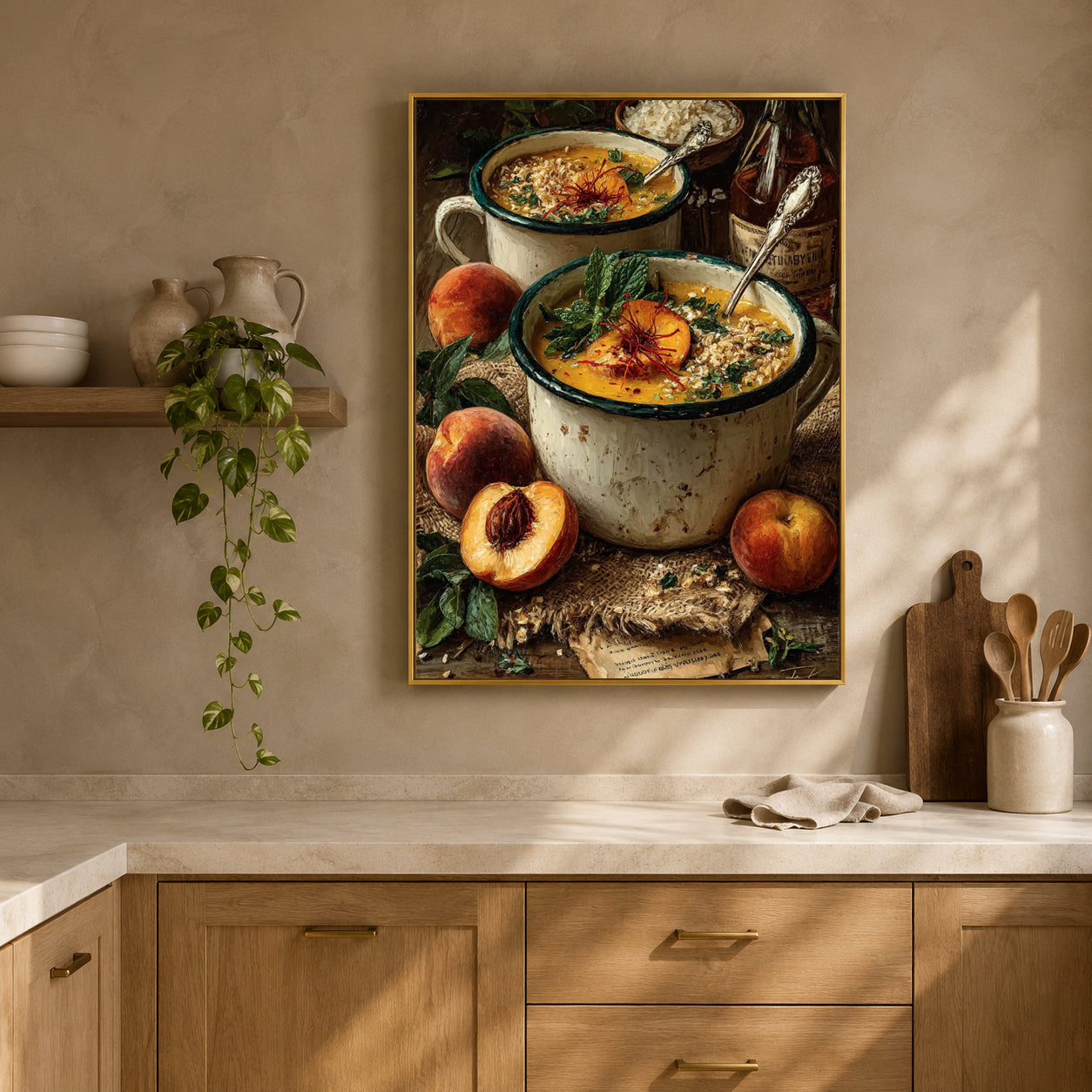 Rustic Peach Soup Wall Art for Farmhouse Kitchen Decor